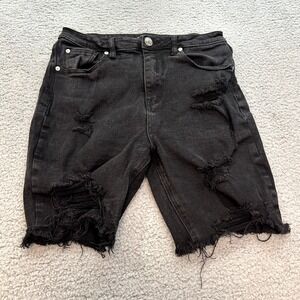 Almost Famous Shorts Women's 9 Black High Rise Distressed Cut-off Fray Hem